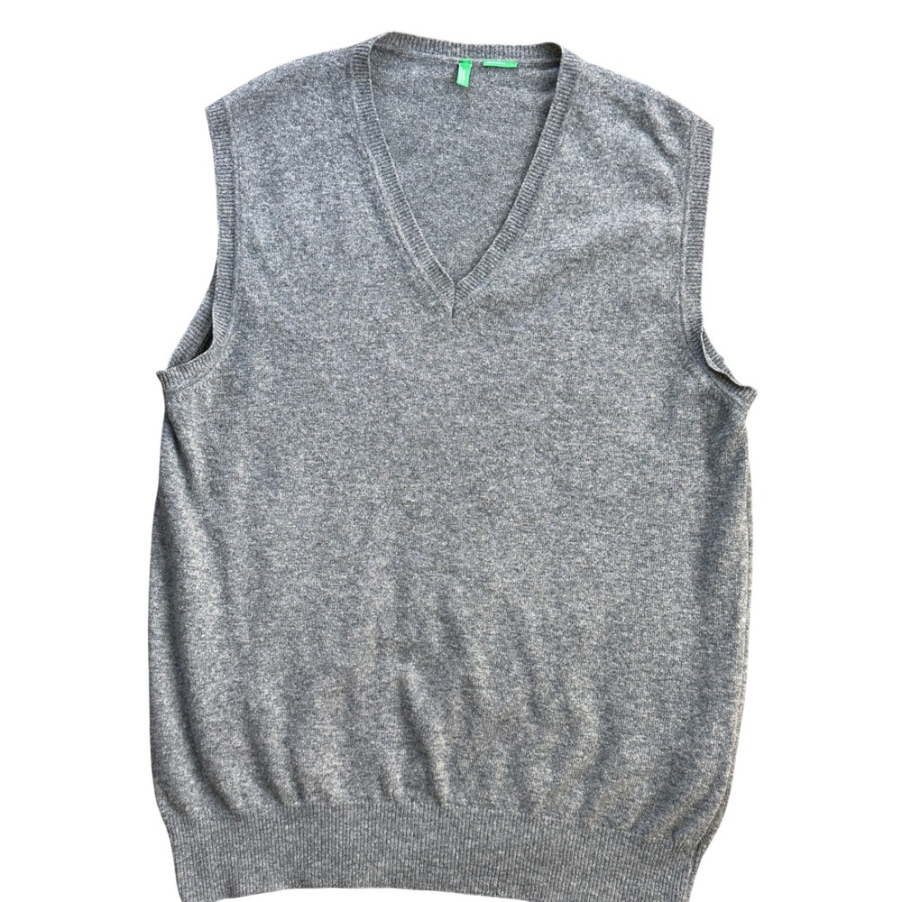 United Colors of Benetton‎ Sweater Vest Mens L Grey Excellent V-Neck Knit